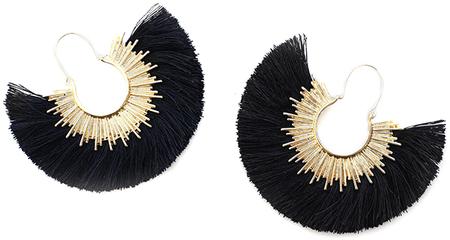 Fan Tassel Earrings - Black & Gold
