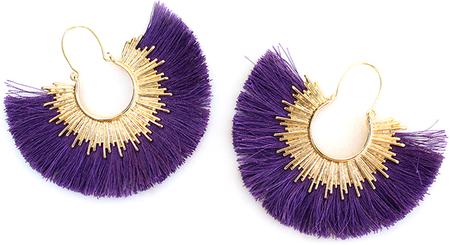 Fan Tassel Earrings - Purple & Gold
