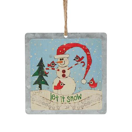 Candycane Snowman Tin Ornament