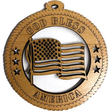 God Bless America Laser Wood Ornament