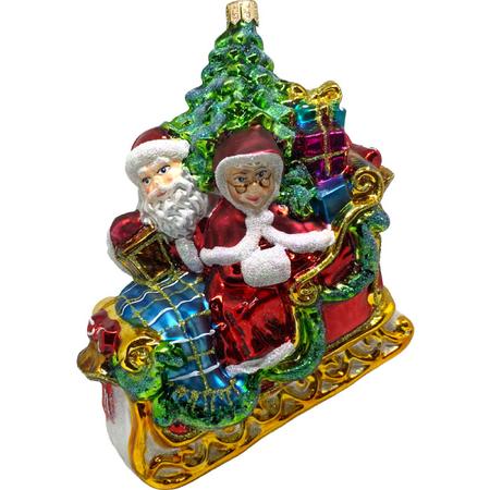 Mr & Mrs Claus In Sleigh Ornament