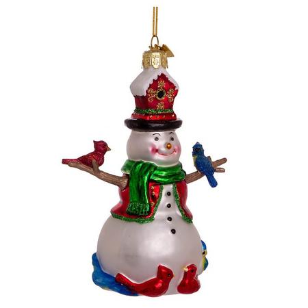 Noble Gems Glass Snowman With Birds Ornament