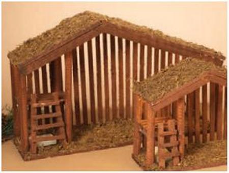 Lighted Wood Nativity Stable with Moss - 25