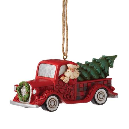Highland Glen Santa Plaid Red Truck Ornament