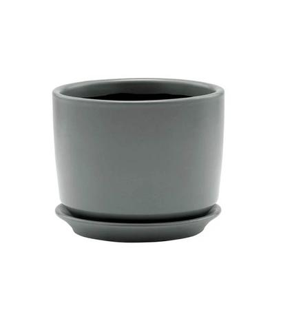 Medium Charcoal Cylinder Pot with Saucer