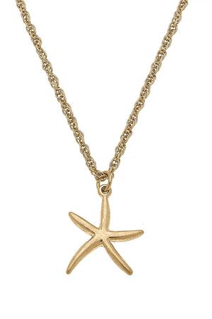 Starfish Charm Necklace in Worn Gold