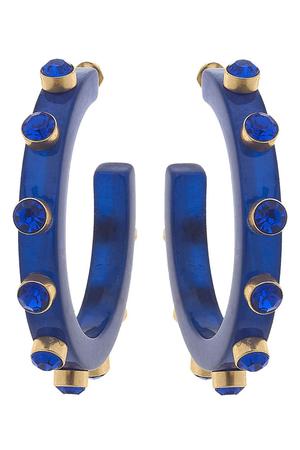 Renee Resin and Rhinestone Hoop Earrings in Blue