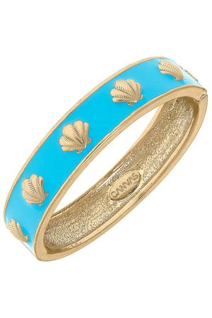 Andrina Seashell Enamel Hinge Bangle in Blue