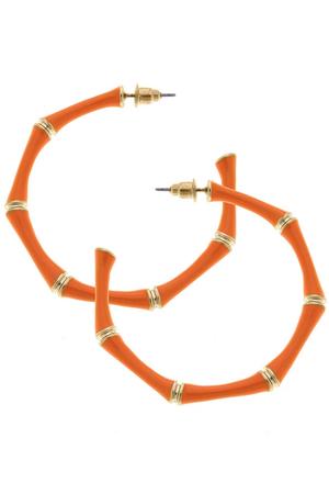 Celeste Enamel Bamboo Hoop Earrings in Orange