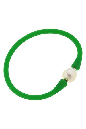Bali Freshwater Pearl Silicone Bracelet in Green