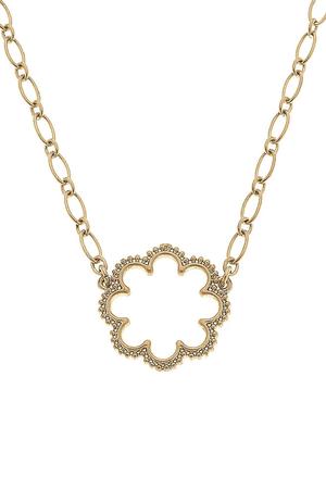 Belle Studded Flower Delicate Necklace in Worn Gold