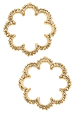 Belle Studded Flower Stud Earrings in Worn Gold
