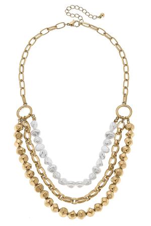 Delphi Layered Baroque Pearl and Ball Bead Chain Necklace in Worn Gold