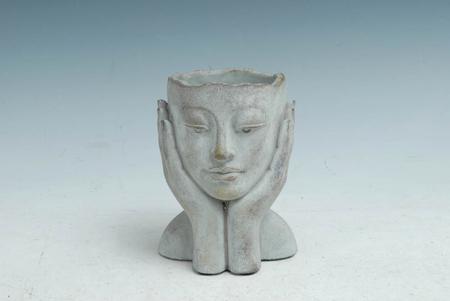 Cement Lady Head Pot 7 Inch