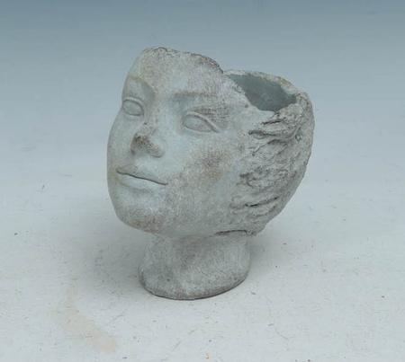 Cement Lady Head Pot 8 Inch