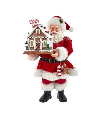 Fabriché Battery-Operated Santa With Light-Up Gingerbread House