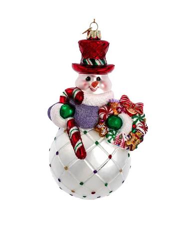 Bellissimo Glass Snowman With Candy Cane