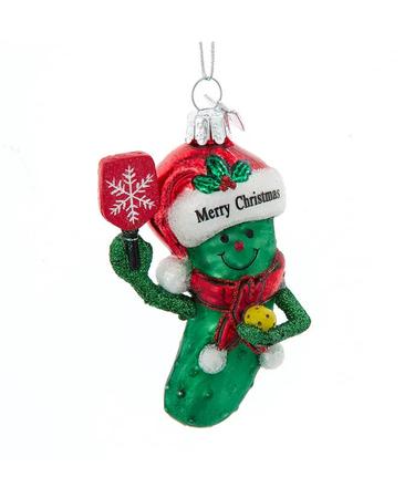 Noble Gems Glass Pickleball Pickle With Santa Ornament