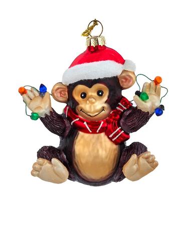 Glass Monkey With Miniature Light Strand Ornament