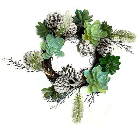 Iced Pinecone & Succulent Wreath - 10