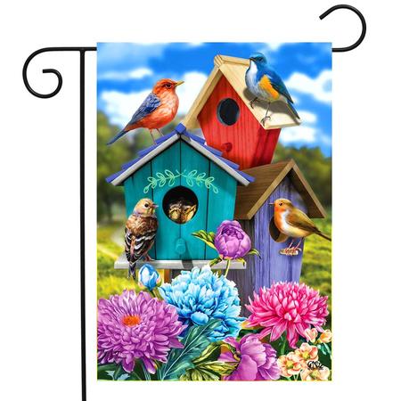 Colorful Birdhouses Spring Garden Flag