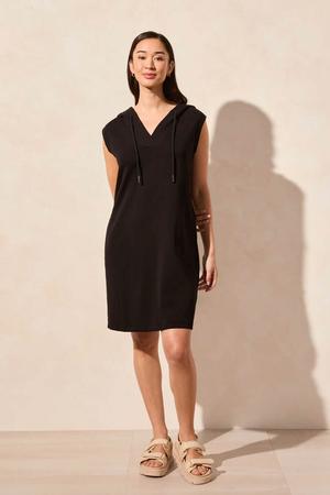 Techno Lux Sleeveless Hooded Dress With Pockets Black