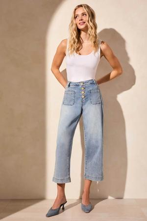 Audrey Comfort Stretch Wide Leg Crop Jeans Sanded Blue