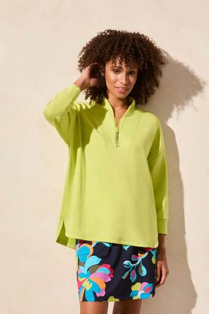 Techno Lux Zip-Front Funnel Neck Dolman Top Apple