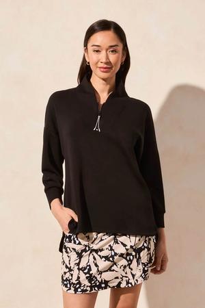 Techno Lux Zip-Front Funnel Neck Dolman Top Black