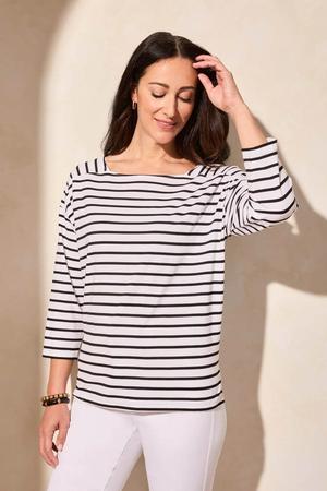 Stripe Jersey Boat Neck Top Jet Black